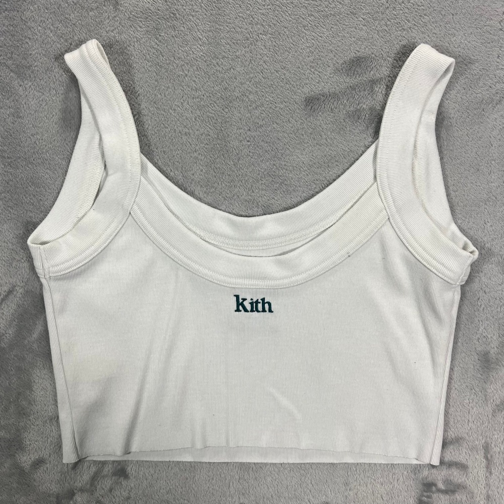 KITH Ribbed Cropped Tank Top Women Large White Embroidered KHW030503 Sporty Girl